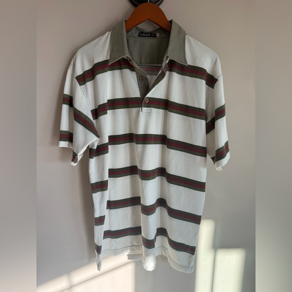 Schott NYC Polo Shirt - White, Green, Red Stripes‎